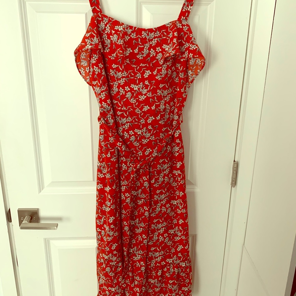 Banana Republic Red Floral Midi Dress